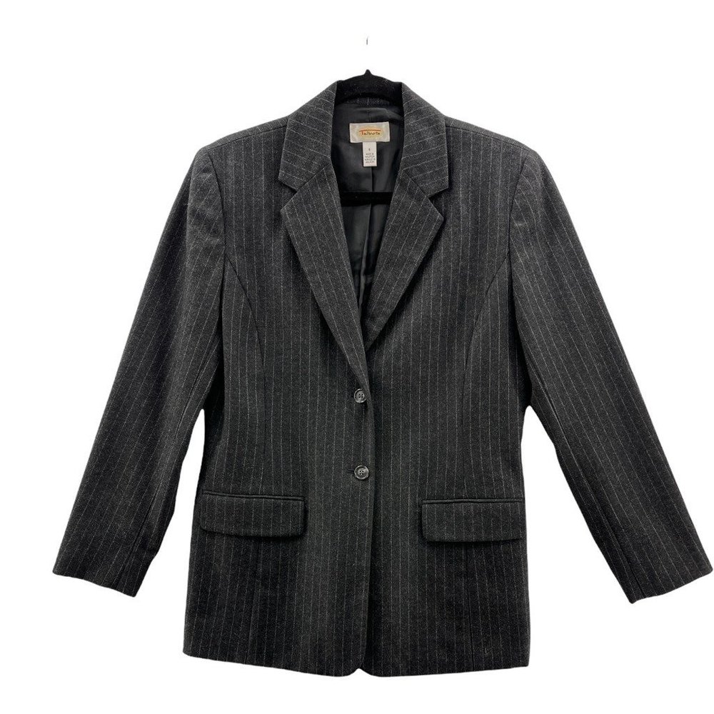Talbots Womens Suit Jacket Black White Stripe Wool Blend Long Sleeve‎ Pockets 6